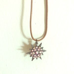 Brown and pink stone star necklace